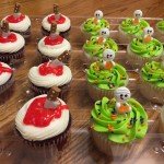 photo of some bloody knife and mummy halloween cupcakes from cocos confections