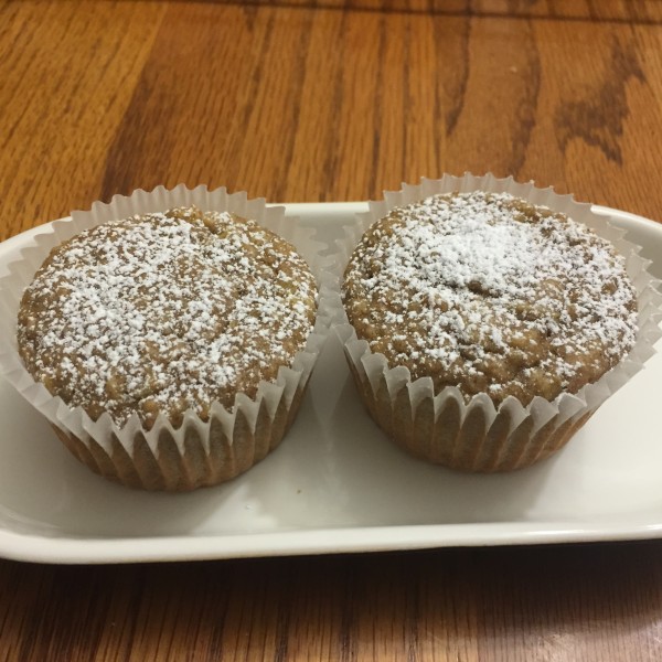 photo of two apple pie oatmeal muffins from cocos confections