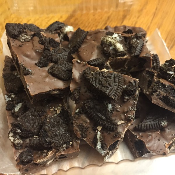 photo of some chocolate cookies and cream bark from cocos confections